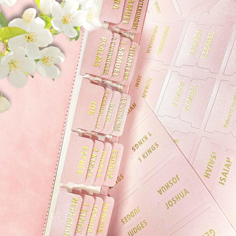 Erilano Erllano Bible Tabs for Women and Men - Leather Paper Bible Index Tabs - Large Gold Foil Laminated Tabs - Bible Journaling Supplies,Easy to Read & Navigate (Pink) - Image 1